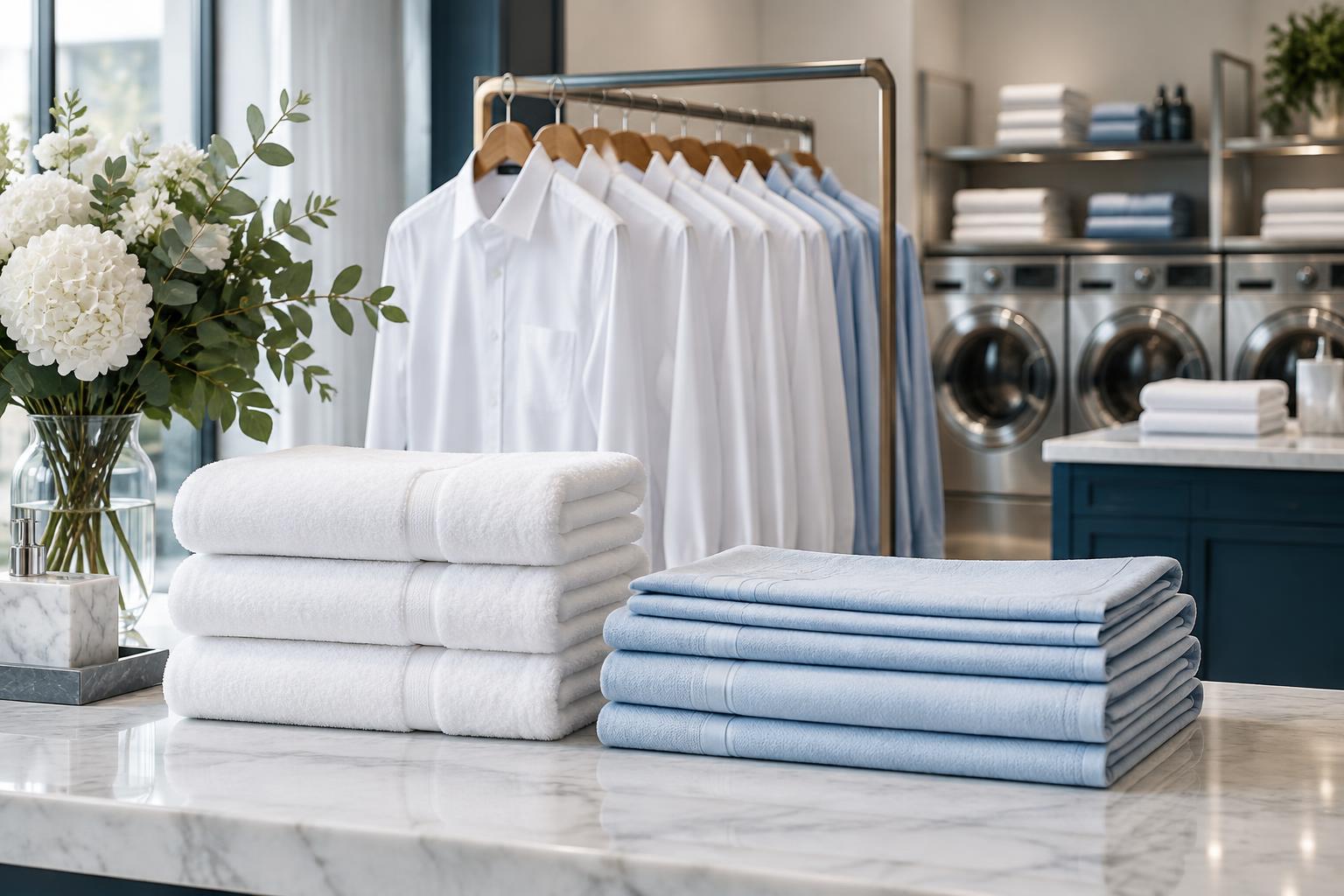 Fresh white towels and pressed garments in a refined modern laundry studio